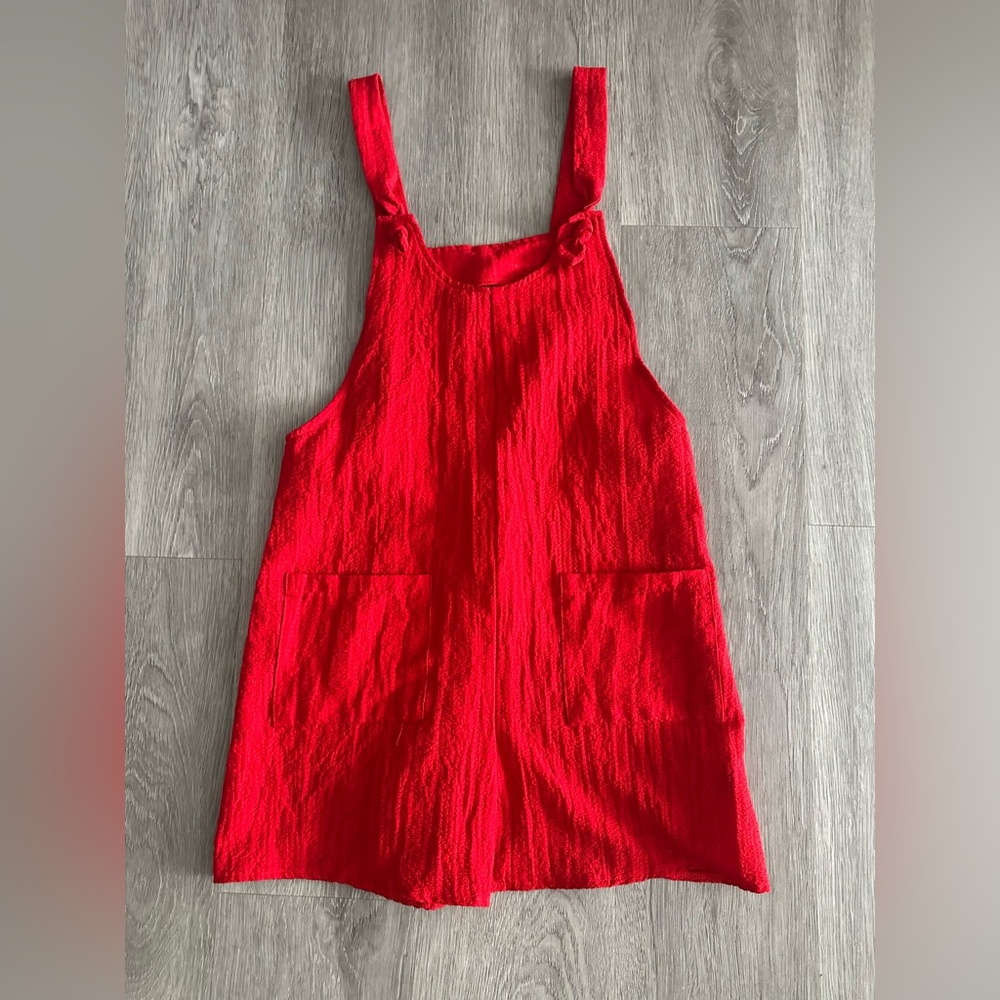 Red breezy overalls romper